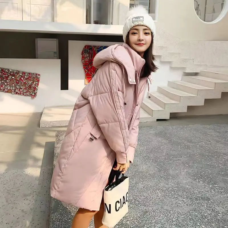 

2023 New Women Down Cotton Coat Winter Jacket Female Mid Length Version Parkas Loose Thick Outwear Hooded Large Size Overcoat