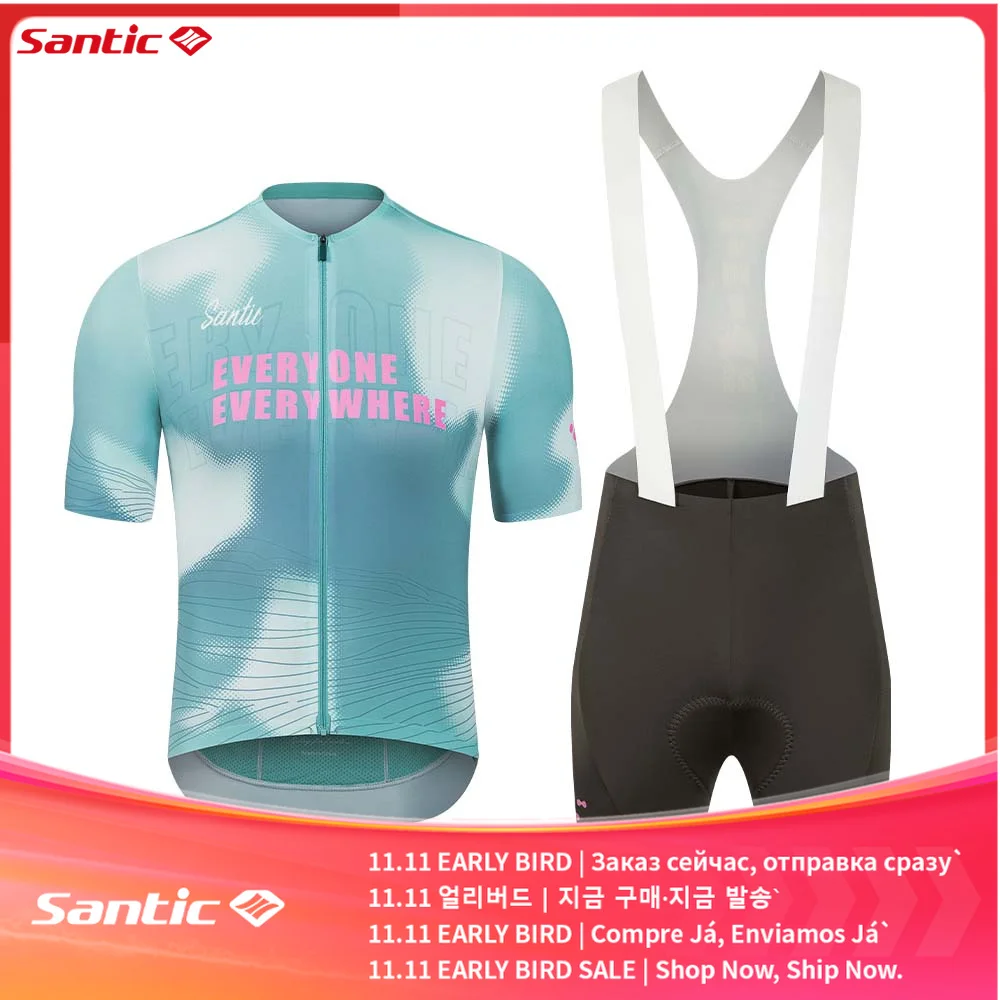 Santic Men Summer Cycling Suits Quick Drying Breathable Short Sleeved Jerseys Bib Shorts 100KG Cushion TM25CT102B