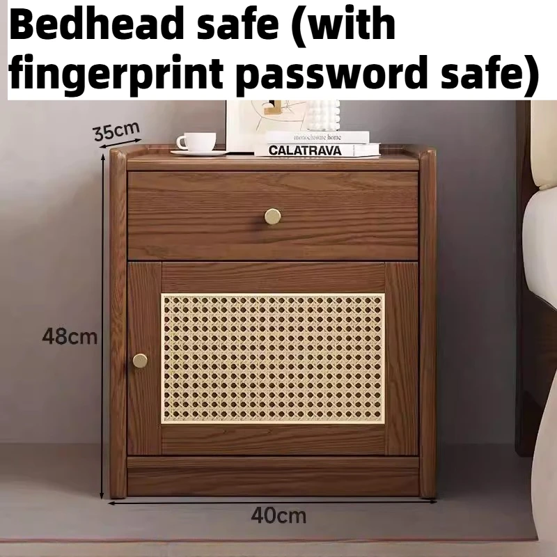 Modern Bedroom Bedside Table Bamboo Interior Nordic Auxiliary Nightstands Safe With Fingerprint Password Wood Home Furniture