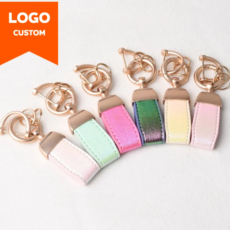 

Laser Custom Logo Fluorescent Gradient Leather Keychain Personalize Car Bag Key Chain Engrave Company Name Activity Keyring