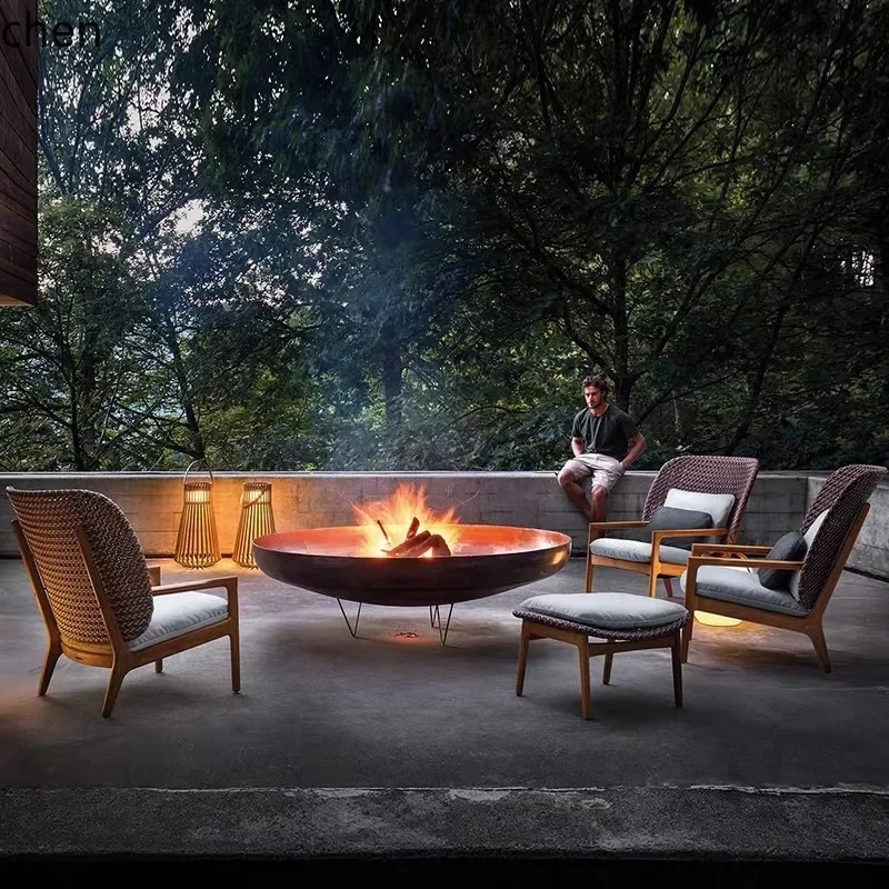 DSA  Outdoor Solid Wood Sofa Restaurant Homestay Villa Courtyard Hotel Club Outdoor Leisure Rattan Woven Chair