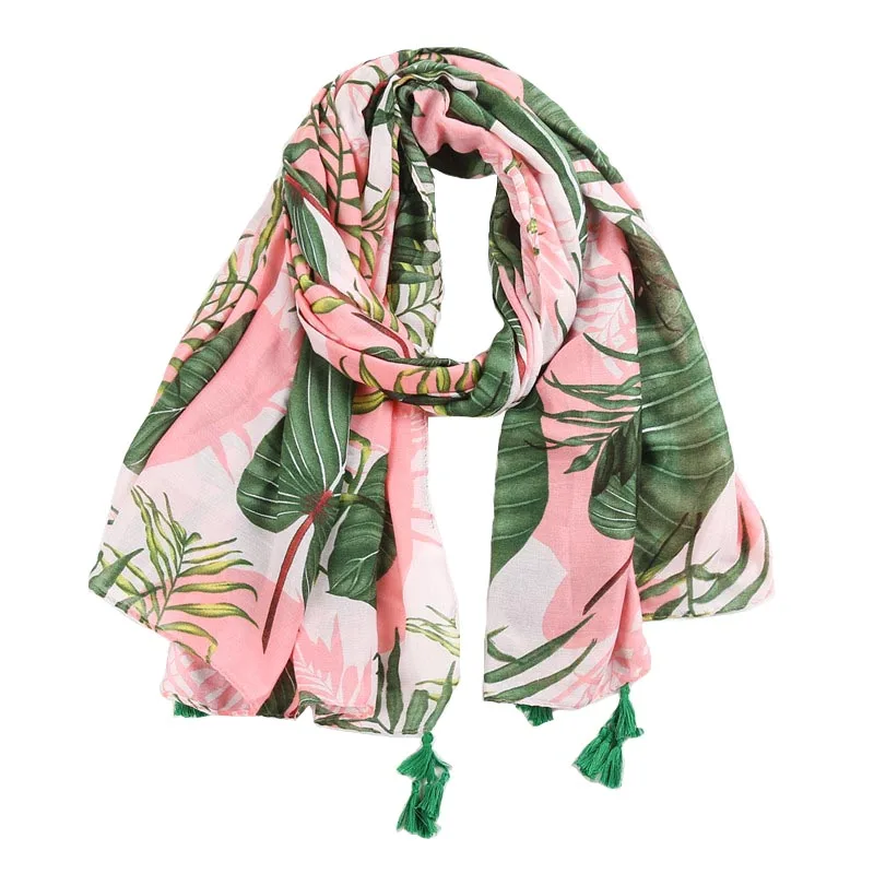 

2017 New Women Palm Leaf Pattern Tassel Scarf Shawls Leaves Pattern Beach Wraps Hijabs Muffler10pcs/Lot