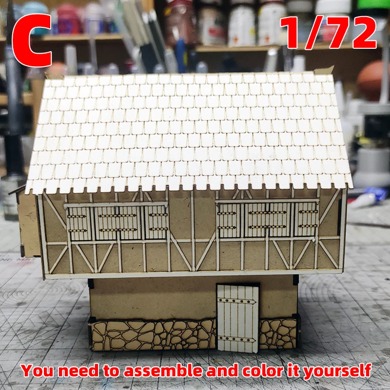 Architektonisches Modell zum Zusammenbauen, Sandtisch, Europa, ländliches Haus, Gebäude, Villa, Bungalow, Diorama, Maßstabsmodellbausatz 1/72 – Detail 12