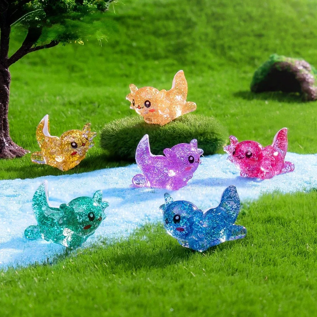 

6pcs Mini Resin Glitter Axolotl Animal Miniatures, Garden Fairy Ornament, Home Desk Potted Plant Micro Landscape DIY Decor