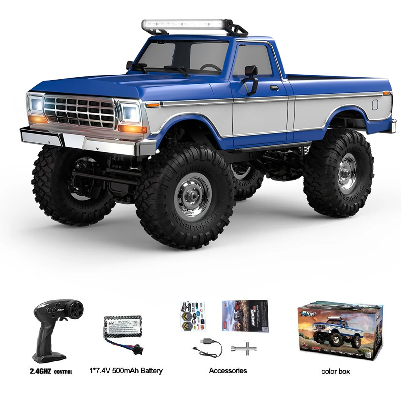 1:16 HBToys RC auto met realistische LED dakverlichting RC crawler voertuig R1611 4x4 off-road volledige functionaliteit aluminium aandrijfas