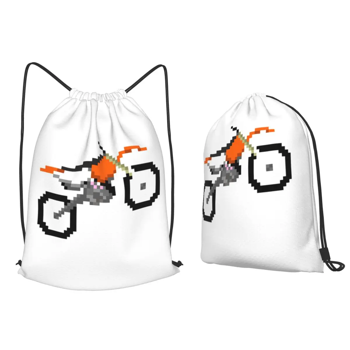 Orange Motocross Pixel Art Backpacks Casual Drawstring Bags Shoes Bag Book Bags for Travel Students