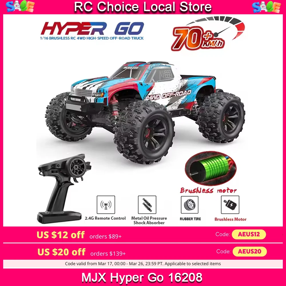 MJX 16208 V2.0 1/16 Rc Cars 4WD Off-Road Racing Truck Brushless 2.4g RC Cars Hyper GO High-speed Drift Remote Control Car Toys