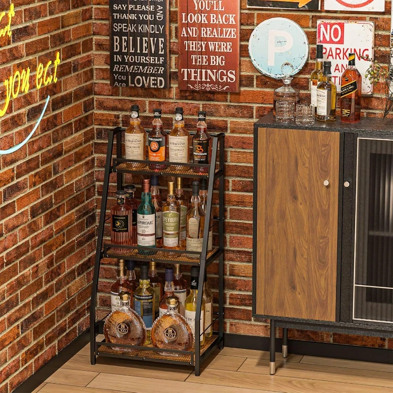 Wooden Wine Rack Multi-Layer Storage Shelf Floor-Standing Single-Side Trapezoid Kitchen Condiment Organizer