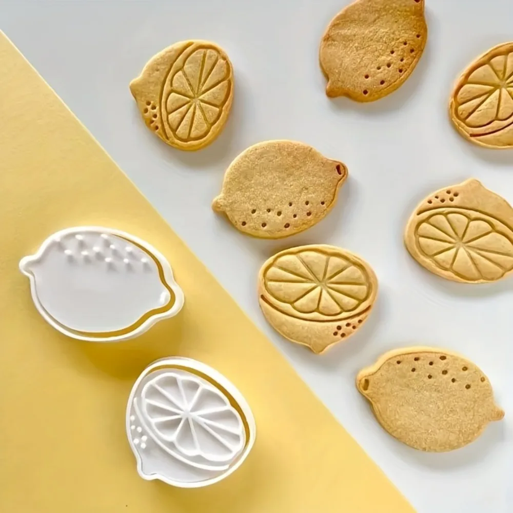 Juego de 2 Cortadores de Galletas con Forma de Limón, Molde para Galletas y Fondant, Prensa Manual para Repostería