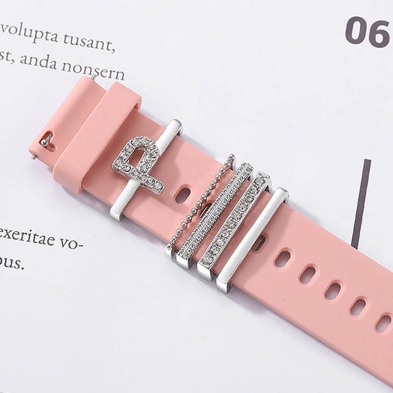 Ring Set for Watchband Alphabet Diamond Jewelry Charms for Iwatch Silicone Bracelet Metal Decorative Nails for Samsung Strap