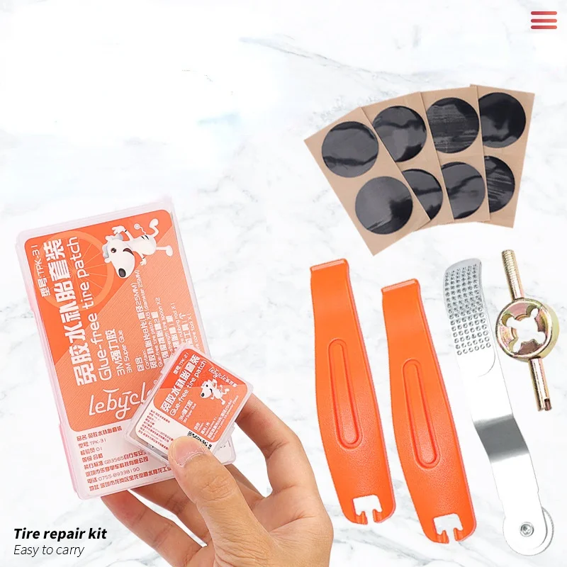 New Bicycle Glue-free Tire Repair Bike Flat Tool Set Patch Patch Mountain Bike Tire Rubber Portable Fetal Repair Kit Accessories