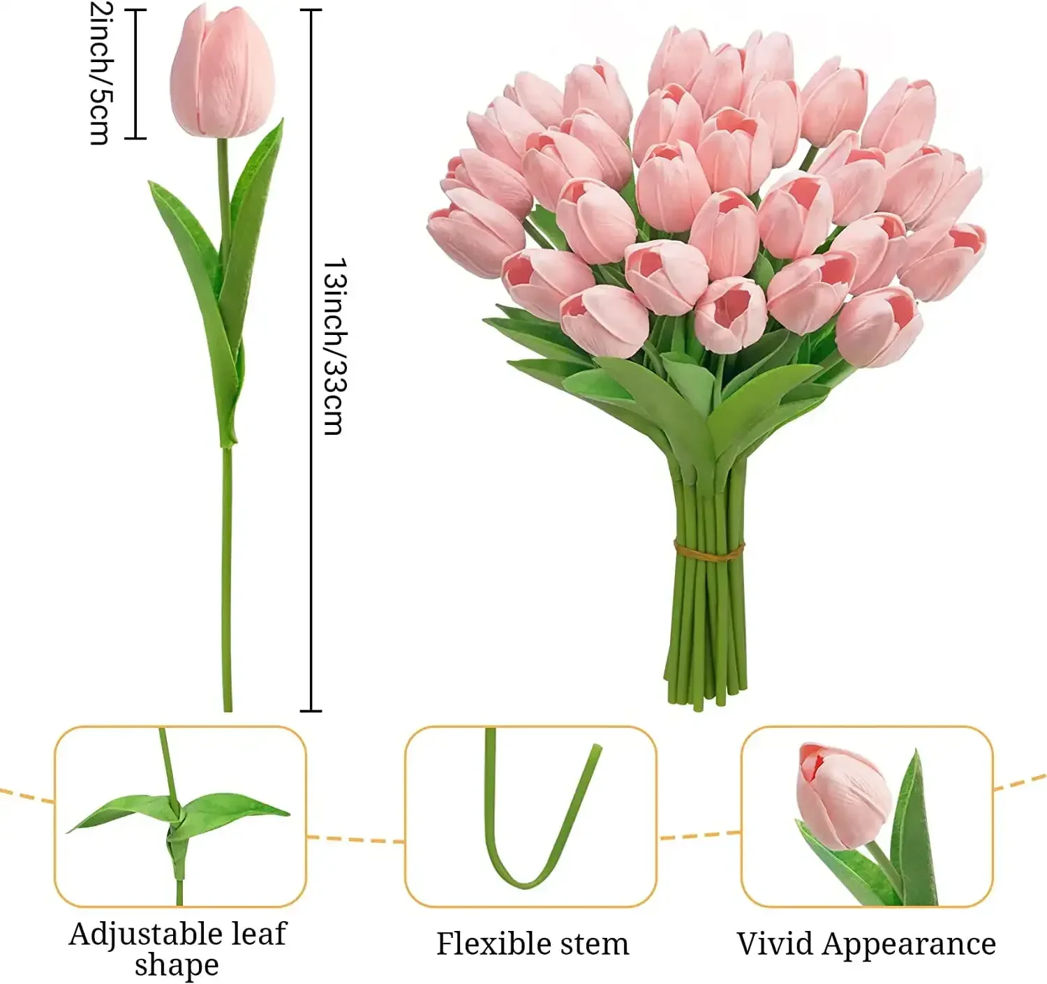 10Pcs Pink Artificial Tulips Flowers Fake Tulips PU Real Touch Faux Flowers Bouquet for Room Office Table Party Spring Wedding