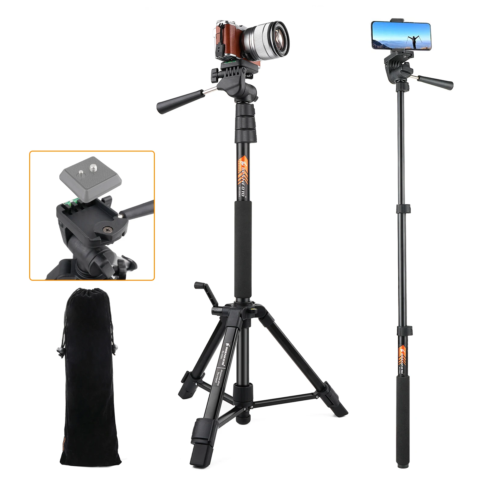 경량 알루미늄 삼각대 모노포드 블루투스 리모컨 카메라 마운트 이미지