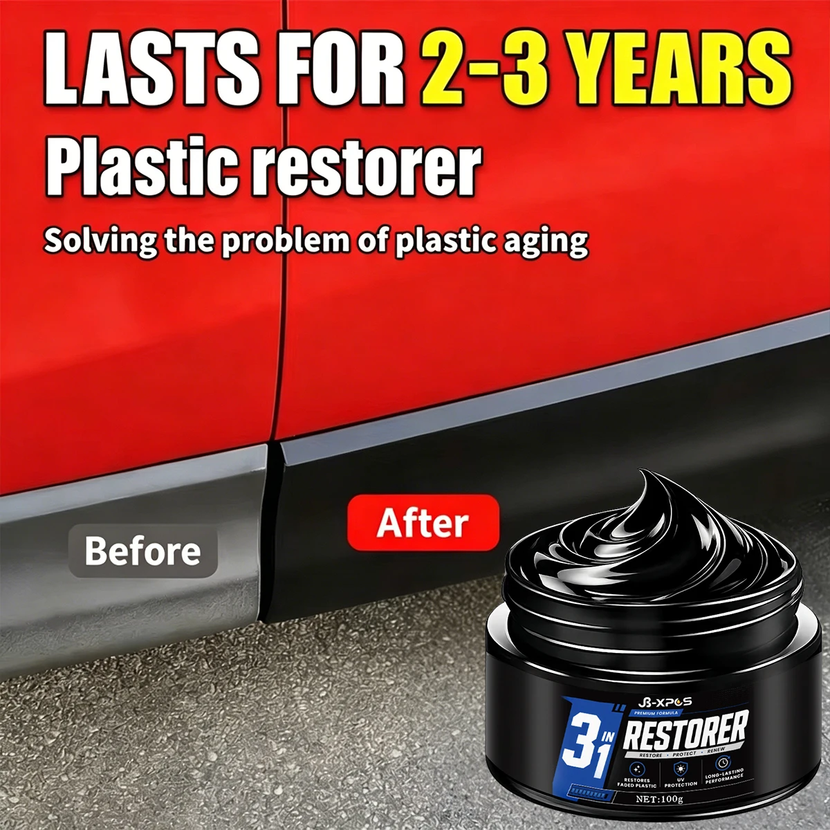 Car Plastic Restorer High Concentration Deep Black Gloss Trim Coating Waterproof UV Blocking Anti-Fade Long-Lasting YT2031