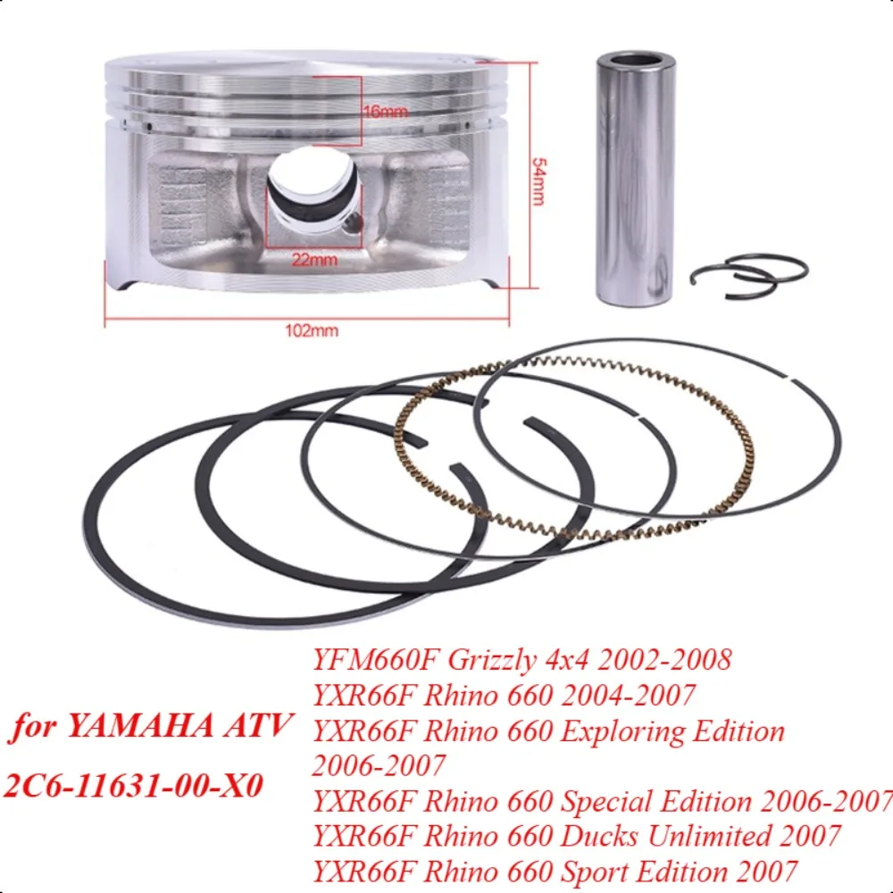 102 مللي متر محرك دراجة نارية اسطوانة المكبس خواتم 2C6-11631-00-X0 لياماها ATV YFM660F أشيب 4x4 2002-2008 YXR66F الكركدن 660