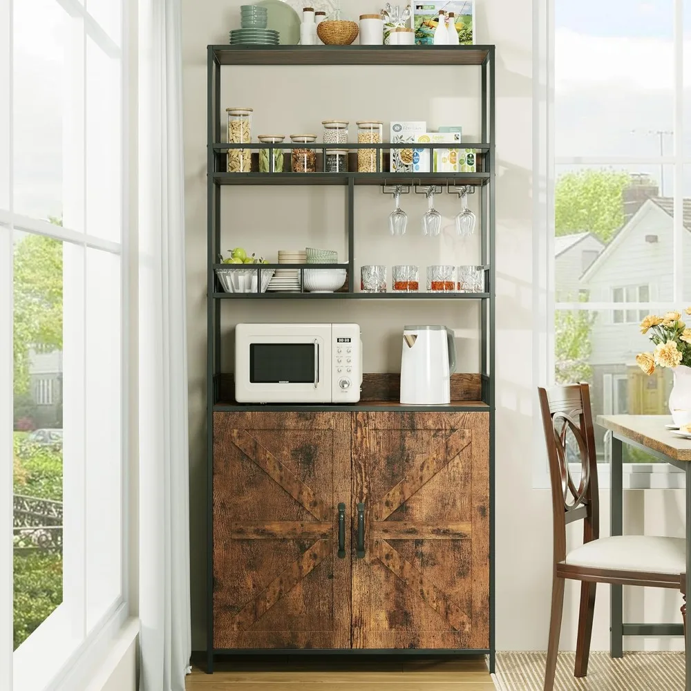 

Tall Bar Cabinet 70.8" in Bakers Rack with Cabinet, Microwave Stand with Goblet Holder 5 Tier Large Wine Rack, Customized