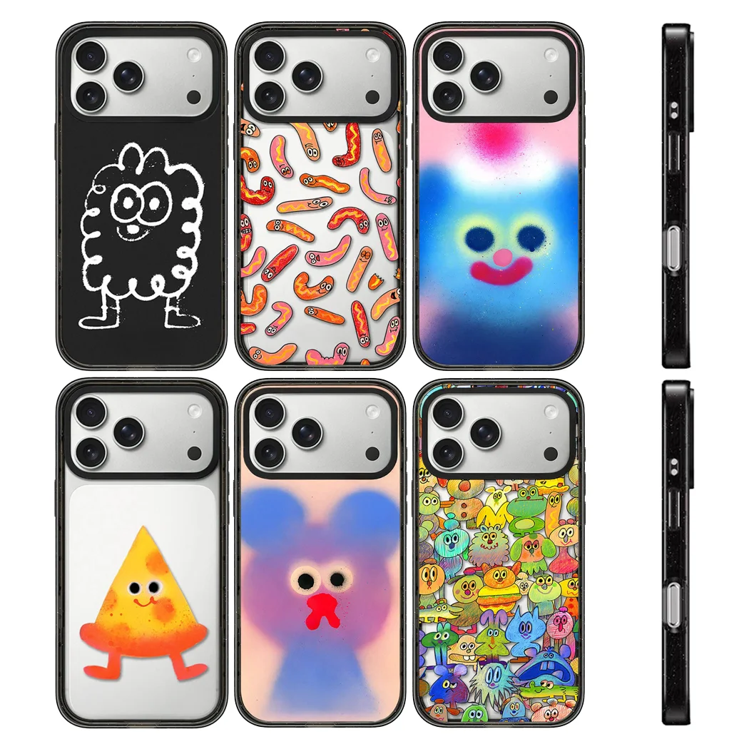 

Cartoon Sausage Graffiti Pattern Acrylic Black Border Magnetic Cover for IPhone 12 13 14 15 16 17 Pro Max Case for IPhone 17 Air
