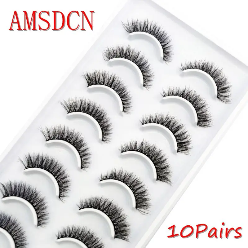 HBZGTLAD 10 Pairs Eyelashes 3D Natural Long False Lashes Fluffy Soft Cross Manga Lashes Wispy Natural Eyelash Extension Makeup