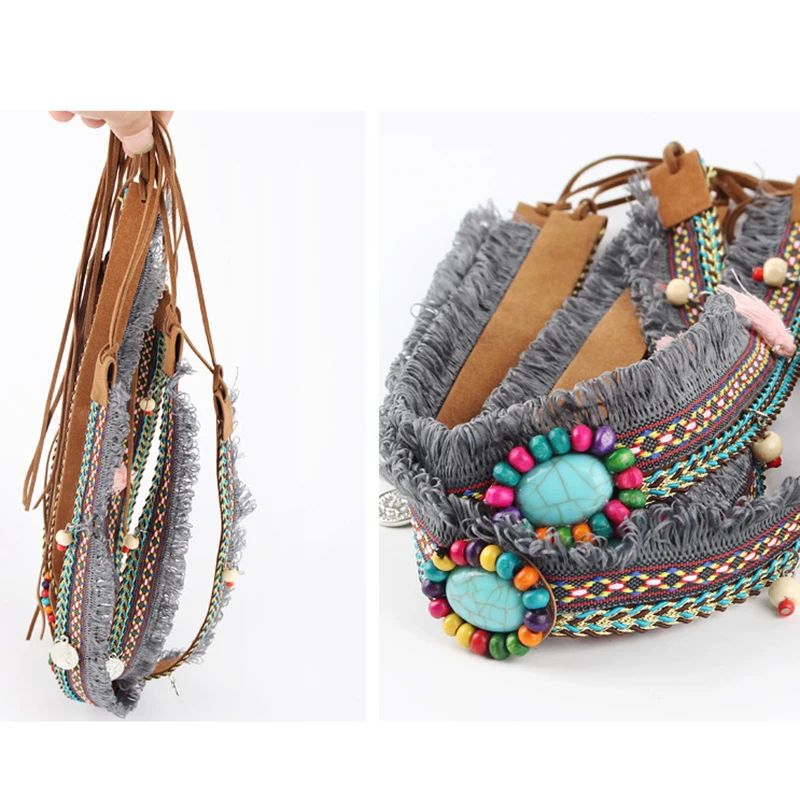 Ethnic Colorful Beads Necklace for Women Boho Turquoises Choker Necklaces Cotton Tassel Jewelry On The Neck Clothes Accessories