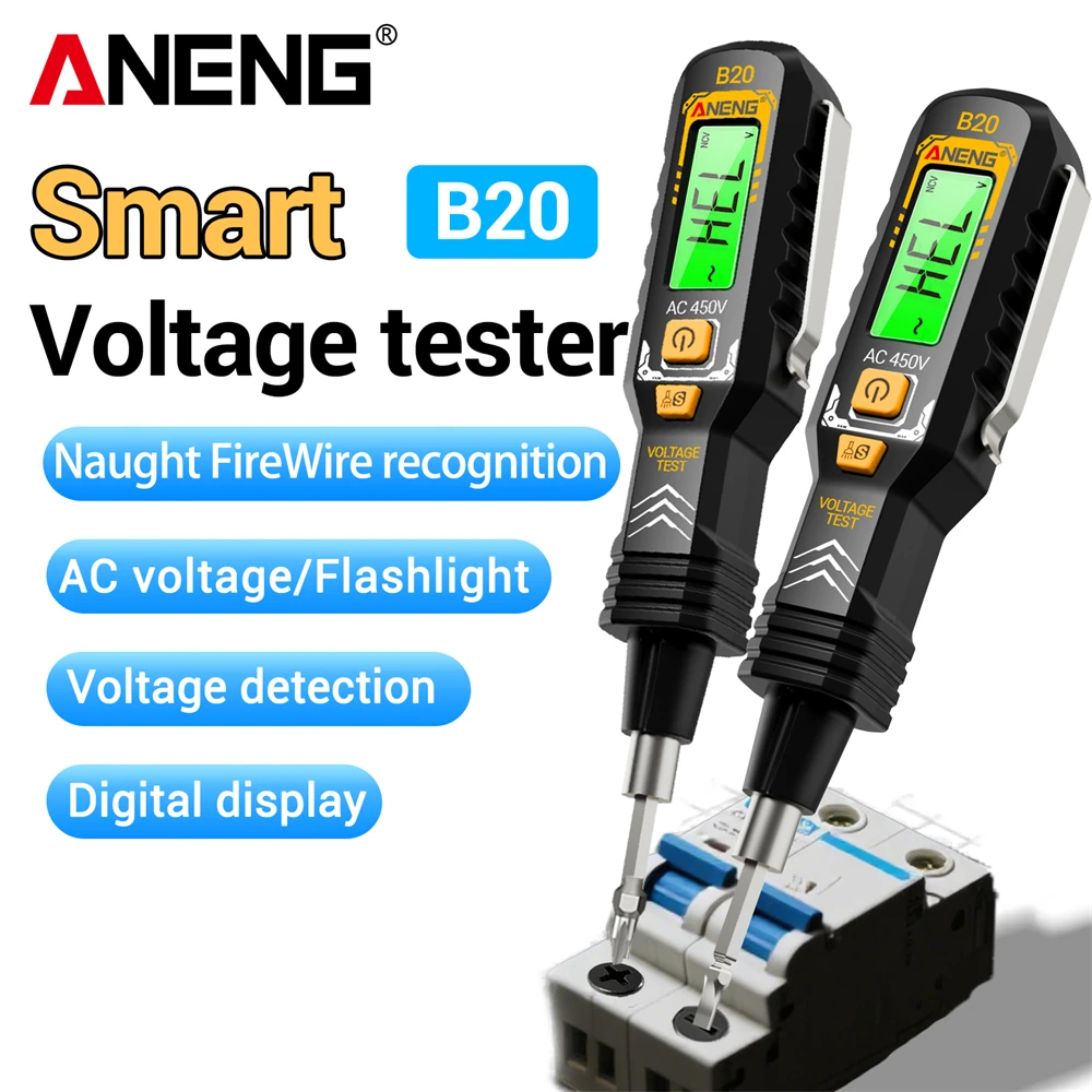 

ANENG B20 умный тестер напряжения, отвертка с двойной головкой, 11 В ~ 450 В, обнаружение напряжения переменного тока, шлицевой крестовый измеритель двойного назначения, цифровая ручка