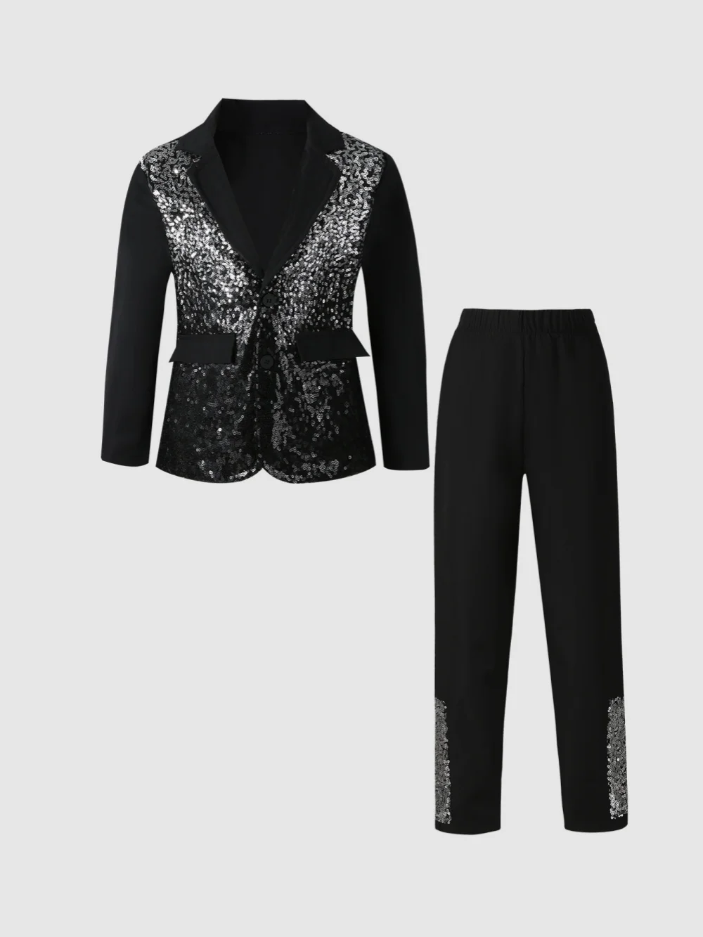 Boys Luxury Sequined Suit Set 2 Pieces Wedding Ring Bearer Outfit Notched Lapel Elegant Kids Formal Suits Piano Performance