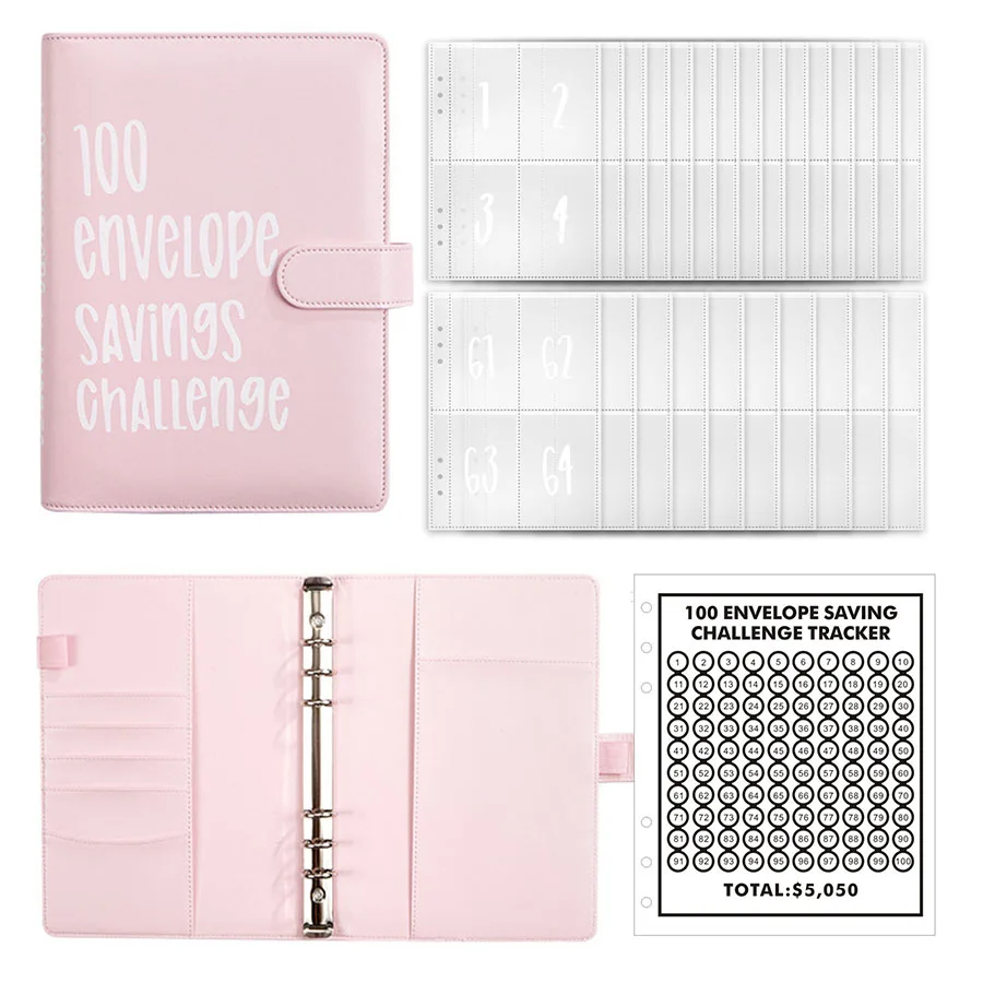 

A5 100 Envelope Savings Challenge Book，With 25 Sheets Number Sleeves, 100 Pockets Money Organizer Holder, Couple Best Gift Set