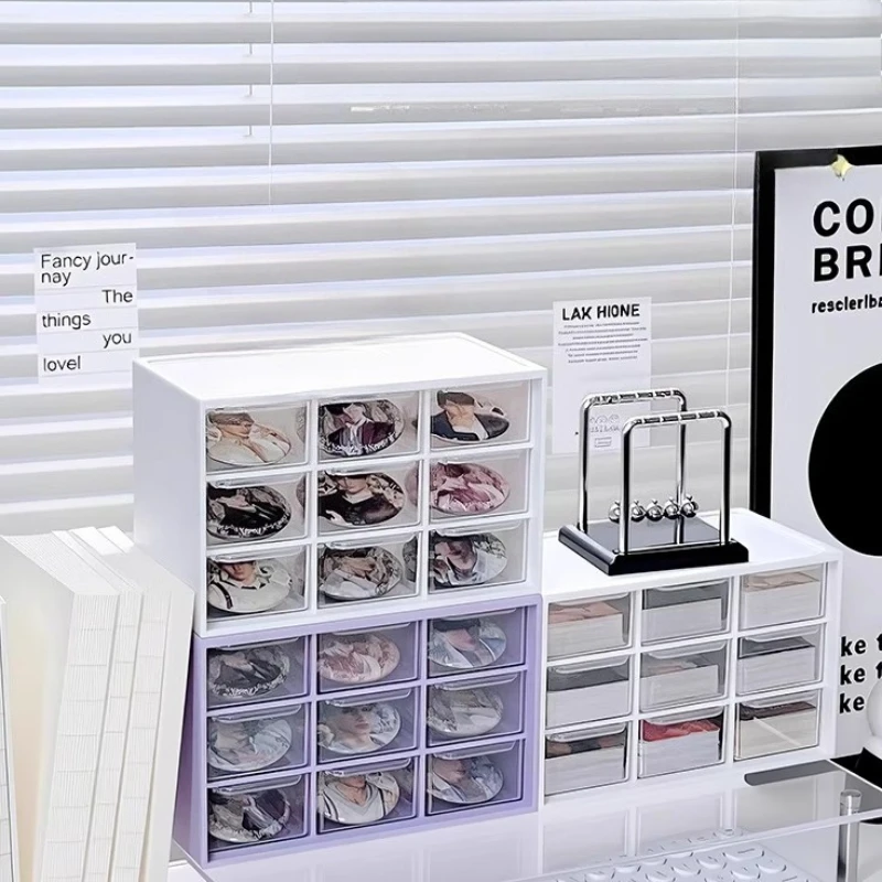 

Large 9-grid Small Card Storage Box with Cover Organizer Drawer-style Idol Card Postcard Large-capacity Compartment Card Boxes