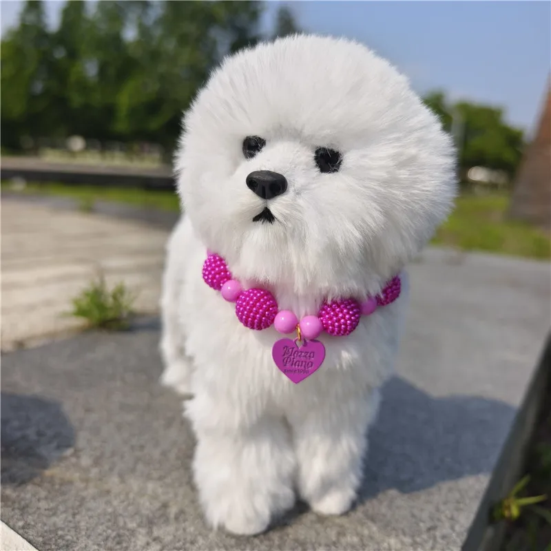 Cute High Quality Yangmei Beads Dog Collar Alloy Heart Pendant Elastic Line Adjustable Neck Necklace for Puppy Cats Accessories