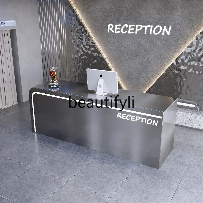 

zzqSimple Modern Light Luxury Stainlezz Steel Cashier Counter for Clothing, Hair Salon, Beauty Salon Front Desk Reception Desk