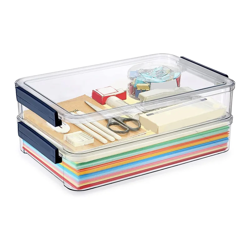 AU61-Plastic 5.5Qt 9 X 13 Portable Project Case- 2 Pcs Set With Snap-Tight Latch Clear Stackable Storage Box With Lids