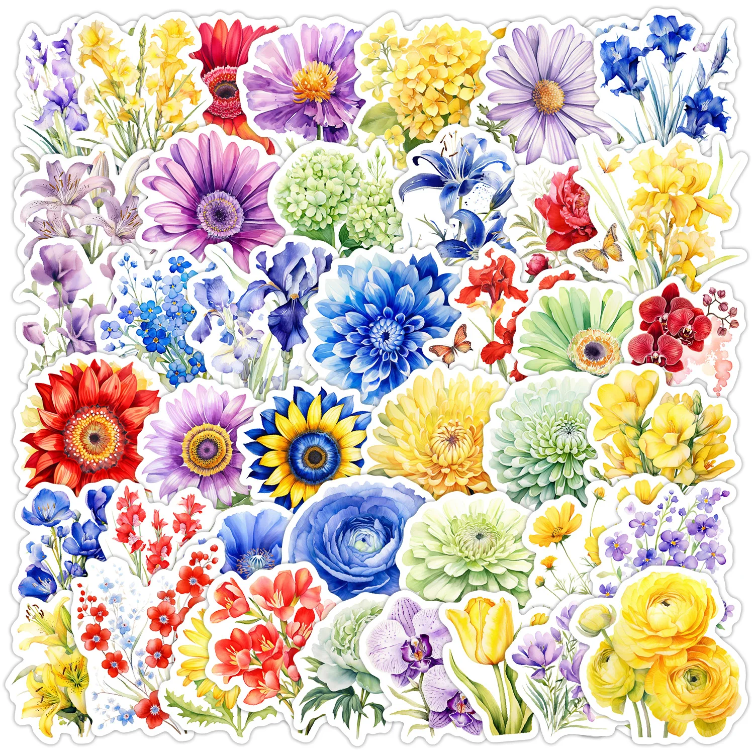 10/50PCS 귀여운 만화 꽃 데이지 스티커 낙서 DIY 가방 노트북 휴대 전화 케이스 방수 장식 장식 장난감 / 클래식 장난감, image size:1500x1500