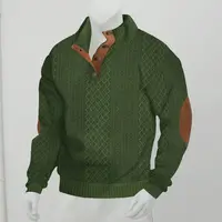Men's Waffle Knit Quarter Zip Pullover with Contrast Trim and Elbow Patches Casual Long Sleeve Sweater 2