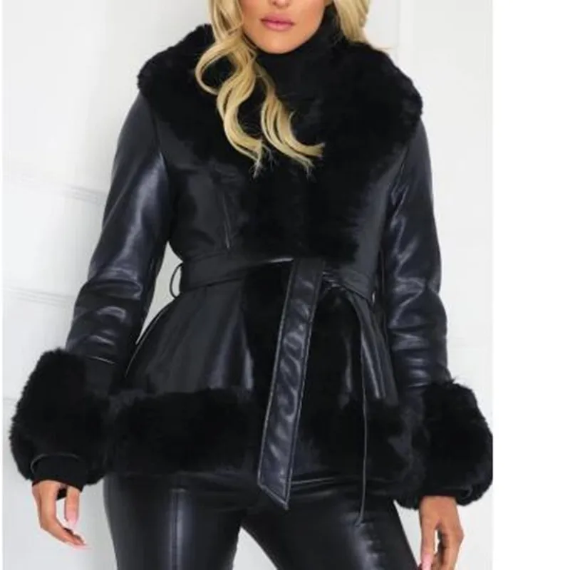 Imitation Rabbit Skin Fur Coat Women Winter Jacket Plus Size Lace-UP Waist Warm Long Jacket High Quality Female Plush Coat