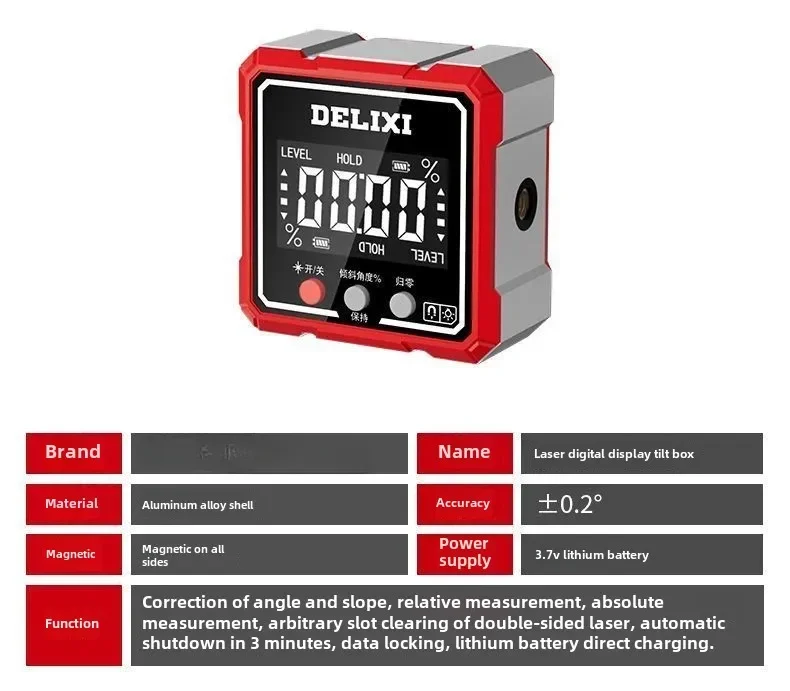 Inclinómetro Medidor de ángulo de medida láser digital Sensor transportador Inclinómetro magnético Ángulo láser bilateral/conversión de pendiente