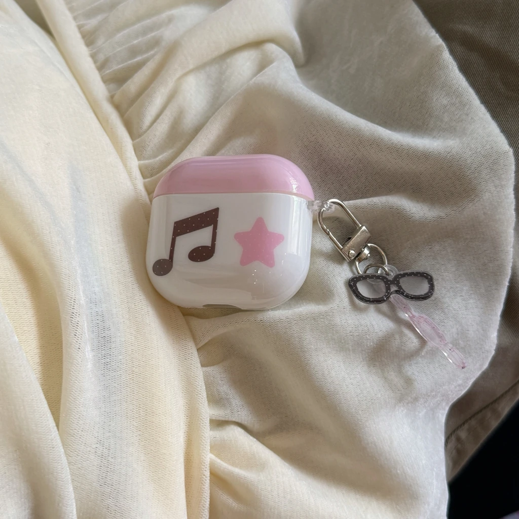 Sweet Cute Star Note Polka Dot With Glasses Pendant Protective Earphone Cover Case for AirPods 1 or 2 3 4 5 Pro 2 Pro 3