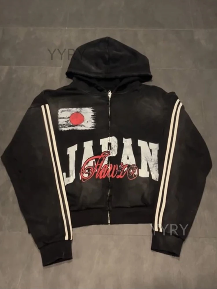 Amerikanischer langärmliger Kapuzenpullover mit Buchstabendruck, dunkle Gothic-Sportbekleidungsjacke, Straßenaufkleber, sprühbedruckte Kleidung