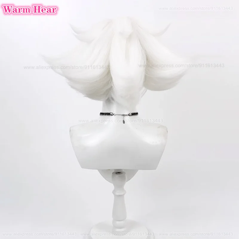 Novo! Peruca Cosplay Sintética Anime para Homens e Mulheres, Peruca Branca Curta, Cabelo Resistente ao Calor, Boné de Peruca Grátis, Hotel Dust Angel