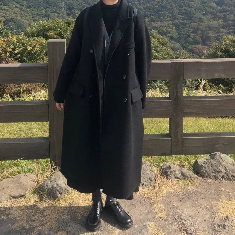 

2023 Autumn And Winter New Style Fashion Temperament Versatile Black Loose Medium And Long Thick Woolen Coat Women Trend