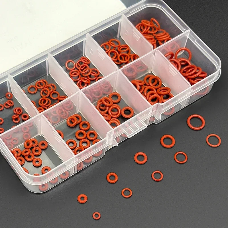 Durable Red Silicone Sealing O Rings 250PCS Food Grade Multi Inner Diameter for Shower Industrial Plumbing Hardware