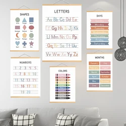 Educational Alphabet & Number Canvas Solid Wood Hanging Picture Posters Perfect For Classroom, Home School, And Bedroom Decor
