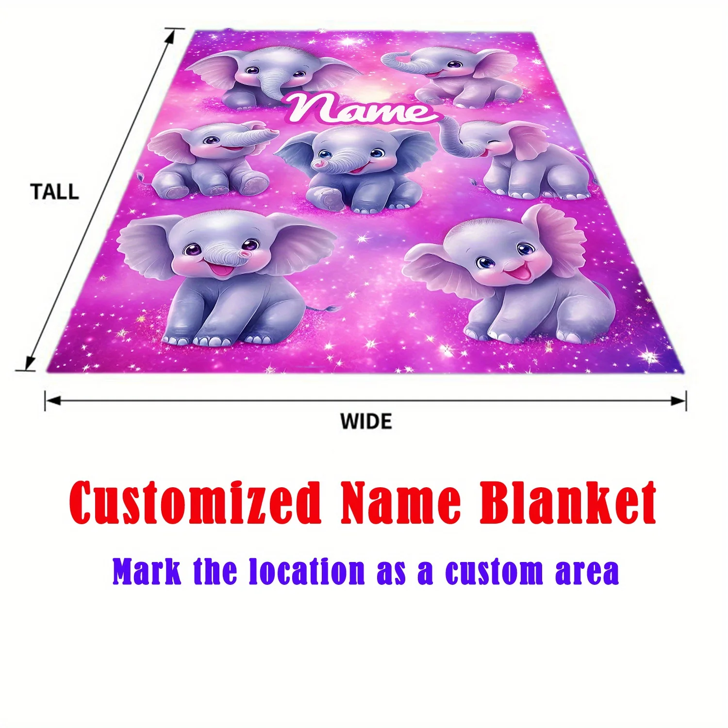 Personalized cute elephant blanket with soft and warm flannel, lightweight and comfortable, vibrant purple starry sky background