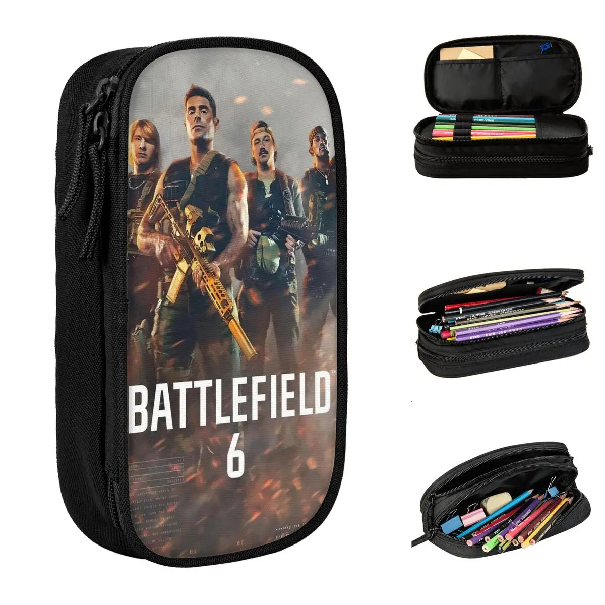 

Battlefield 6 Funny Games Pen Box Double Layer Large Capacity Office Supplies Pencil Case Stationery Birthday Gift
