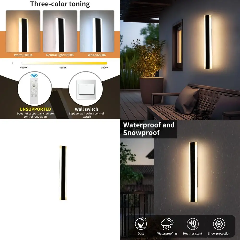 

23.6 Waterproof Outdoor Wall Lights, 3-Color 3000K/4500K/6000K, IP65, Suitable for Patio, Yard, Garage