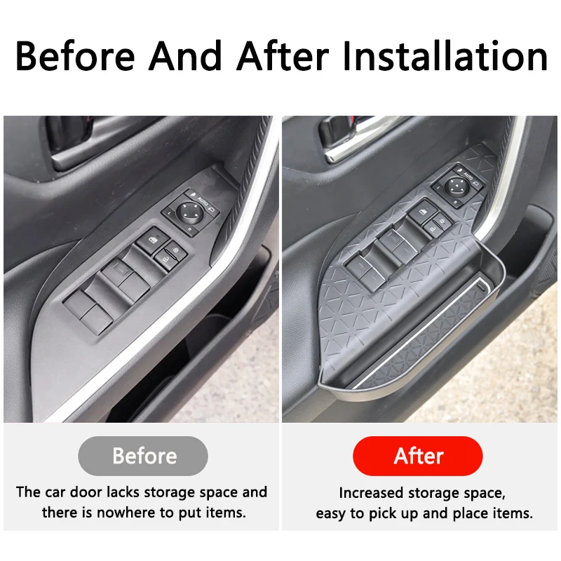 QHCP Car Storage Box Door Window Lift Panel With Storage Box Organizer Tray Stowing For Toyota RAV4 2020-2024 Interior Accessory
