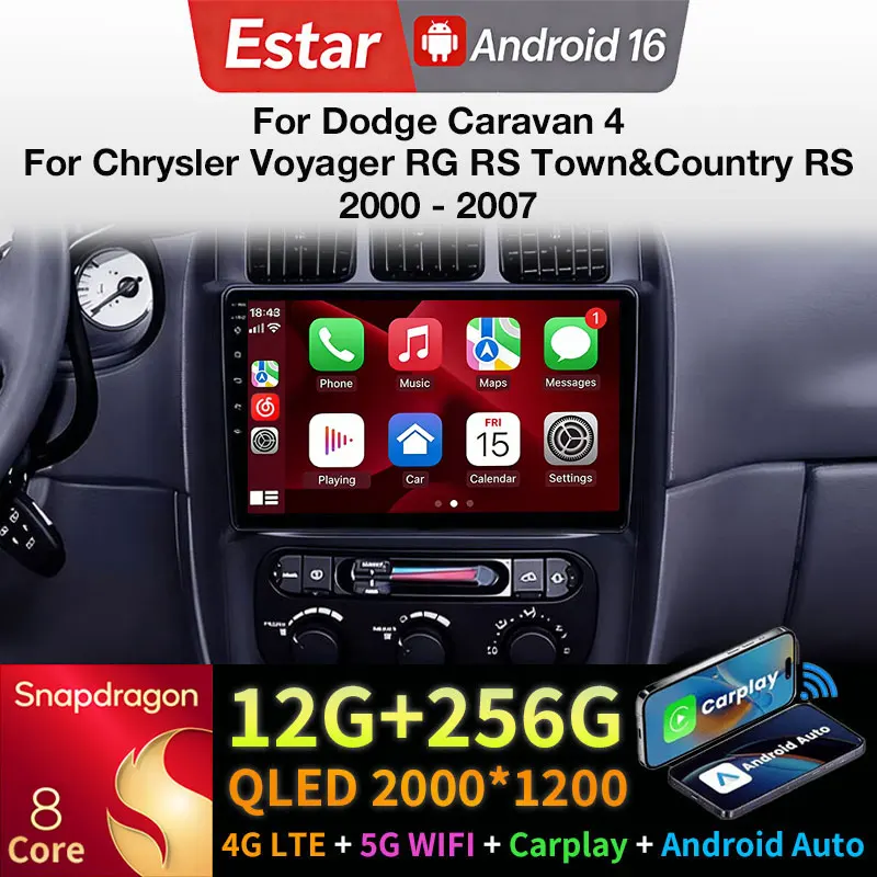 Radio para Auto Android 16 para Dodge Caravan 4, Chrysler Voyager RG RS, Town&Country RS 2000-2007, Reproductor Estéreo Multimedia BT, Navegación