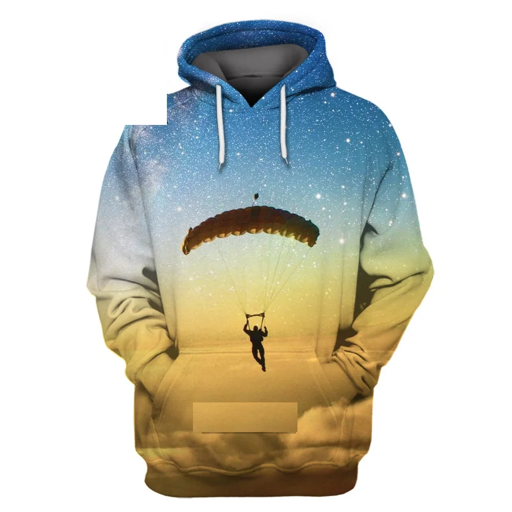 Skydiving stampa 3D uomo donna felpa con cappuccio Hip Hop eccitazione manica lunga felpa cappotto parapendio aliante Pullover da uomo top