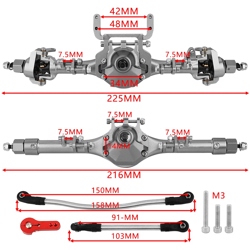 Full Alloy Straight Axle Set Front & Rear Axle for Axial SCX10 II 1/10 RC Crawler Car Off-road Climbing Upgrade Accessories
