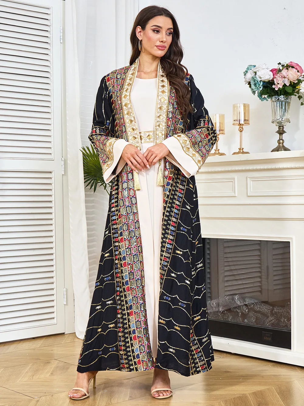 Middle East Dubai Women's Robe Heavy Industry Bead Pendant Fashion Muslim Dress
