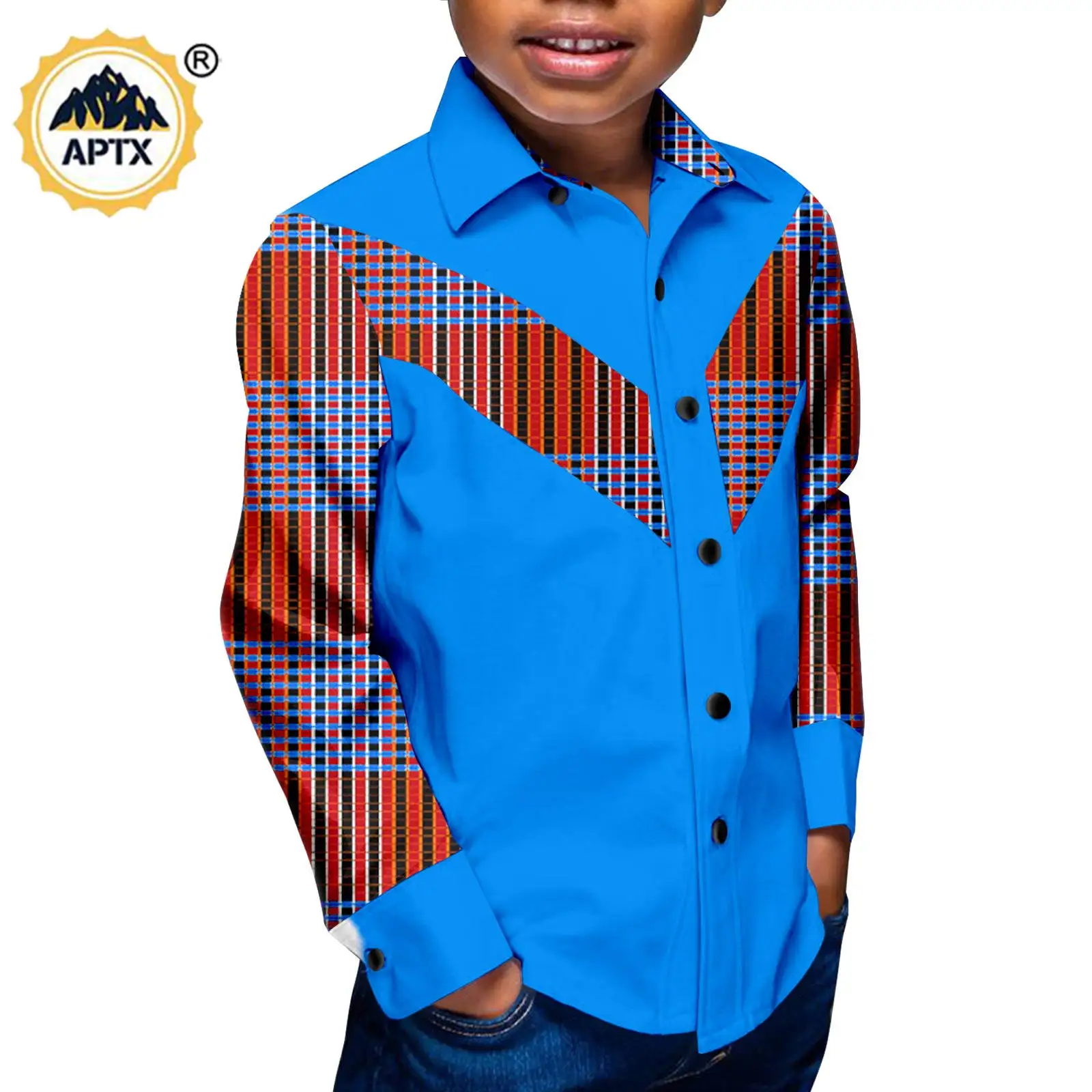 African Clothes for Boys Print Patchwork Shirt Dashiki Kids Turn-down Collar Tops Children Outfits Bazin Riche Outwear Y234004