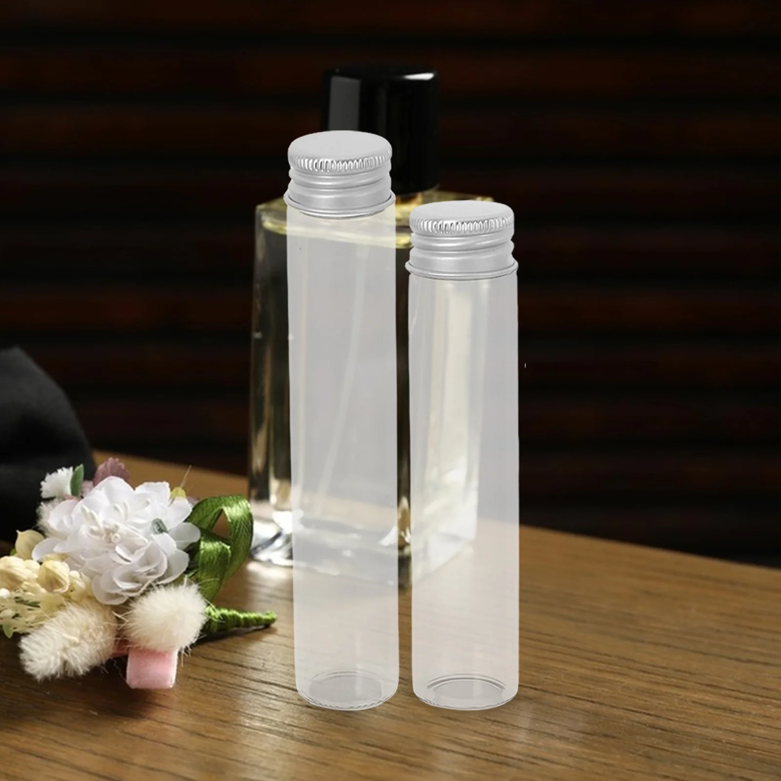 

16Pcs Transparent Glass Vials Mini Containers Aluminum Tops Essential Oils Perfumes Storage Travel Decorative Favors